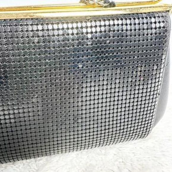 Whiting & Davis Black Mesh Bag Long Chainlink Crossbody Strap Elegant Vintage - Picture 10 of 11